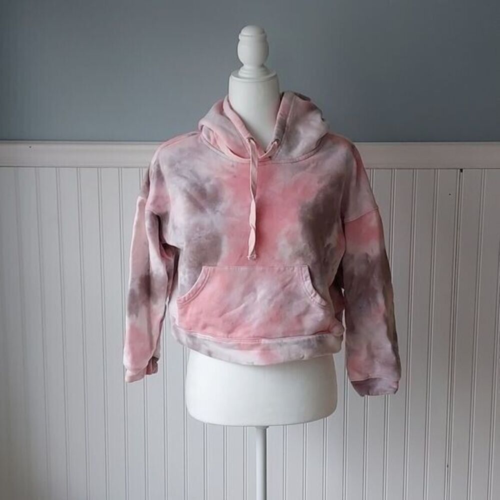Le Lis Collection Womens Pink‎ Grey Tie Dye Cropped Pullover Hoodie Small